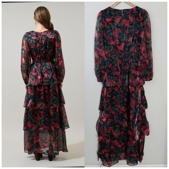 Sugarlips Briala Organza Sandy Pleated Maxi Dress Size XS NWT - Picture 2 of 10